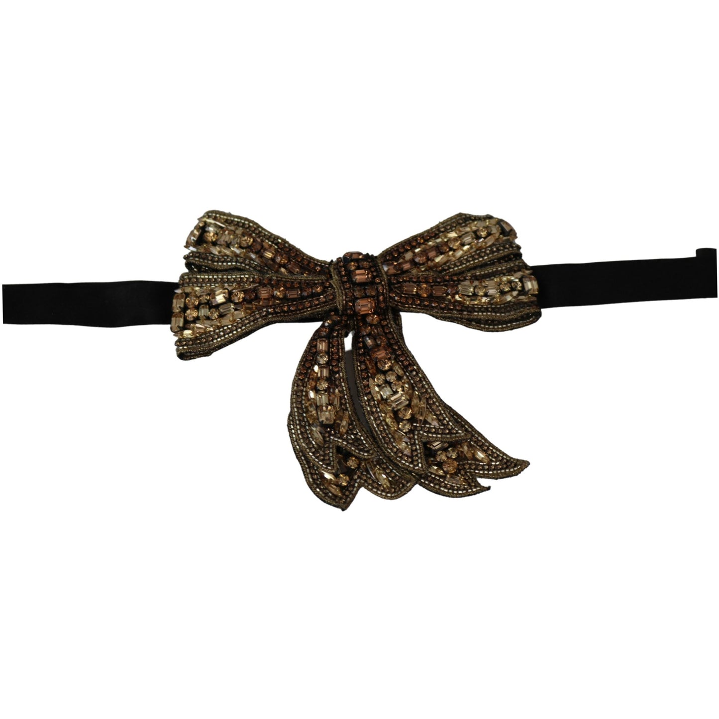 Gold Tone Silk Rhinestone Embellished Women Bowtie - coffeewithmee1