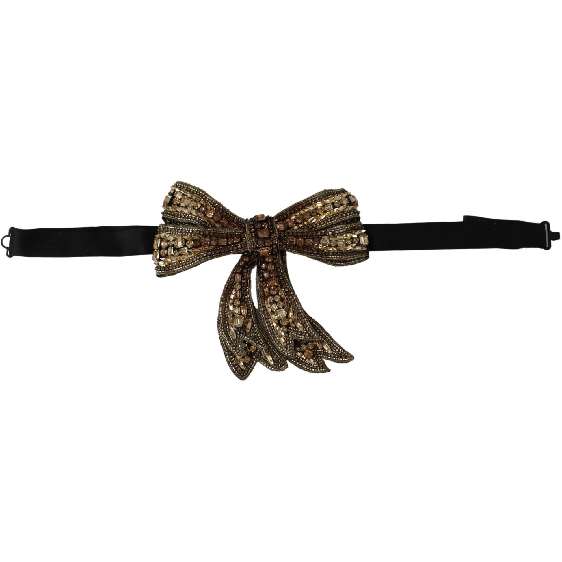 Gold Tone Silk Rhinestone Embellished Women Bowtie - coffeewithmee1