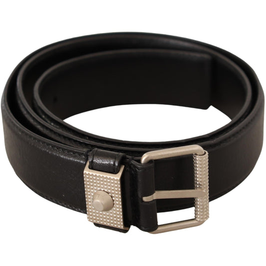 Black Genuine Leather Silver Tone Buckle Belt - coffeewithmee1