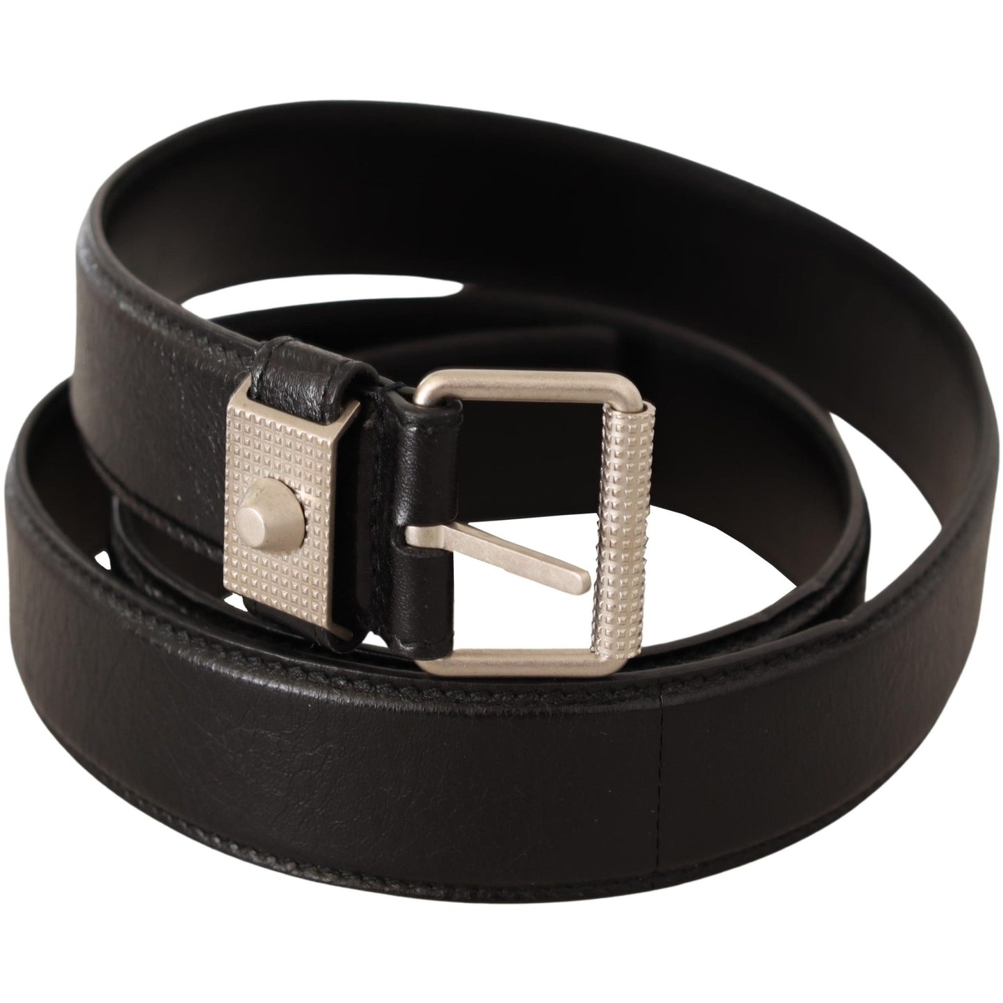 Black Genuine Leather Silver Tone Buckle Belt - coffeewithmee1