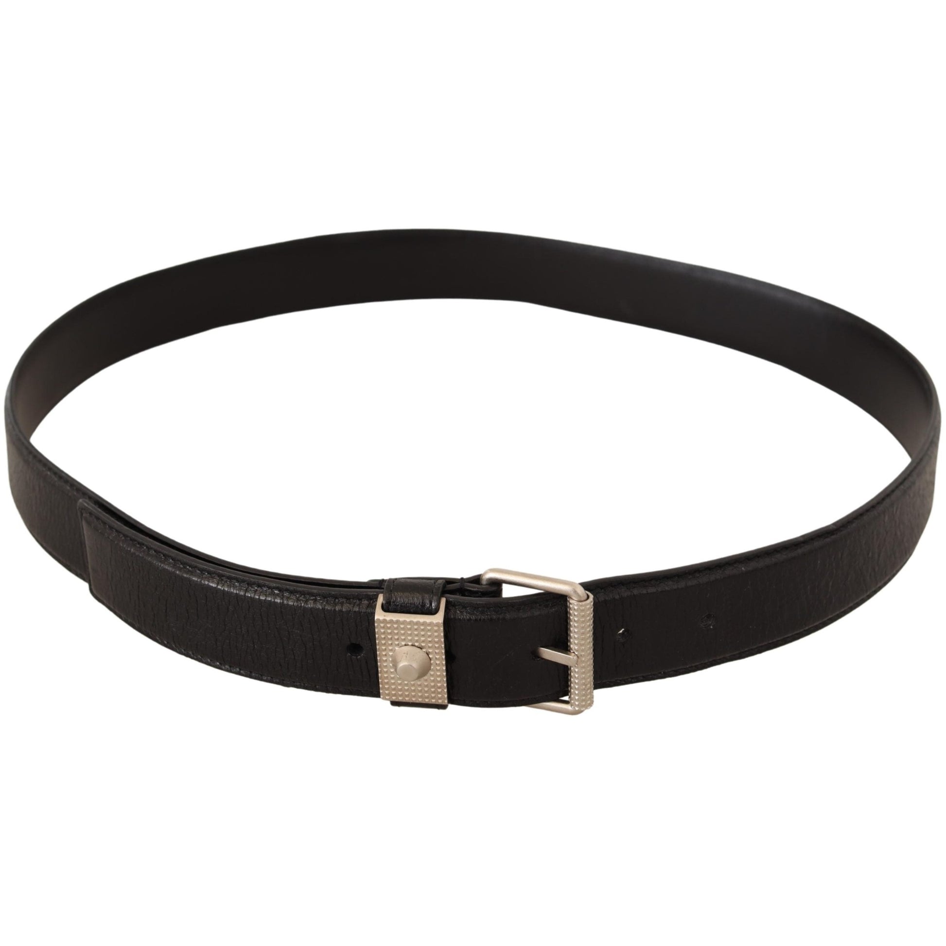 Black Genuine Leather Silver Tone Buckle Belt - coffeewithmee1