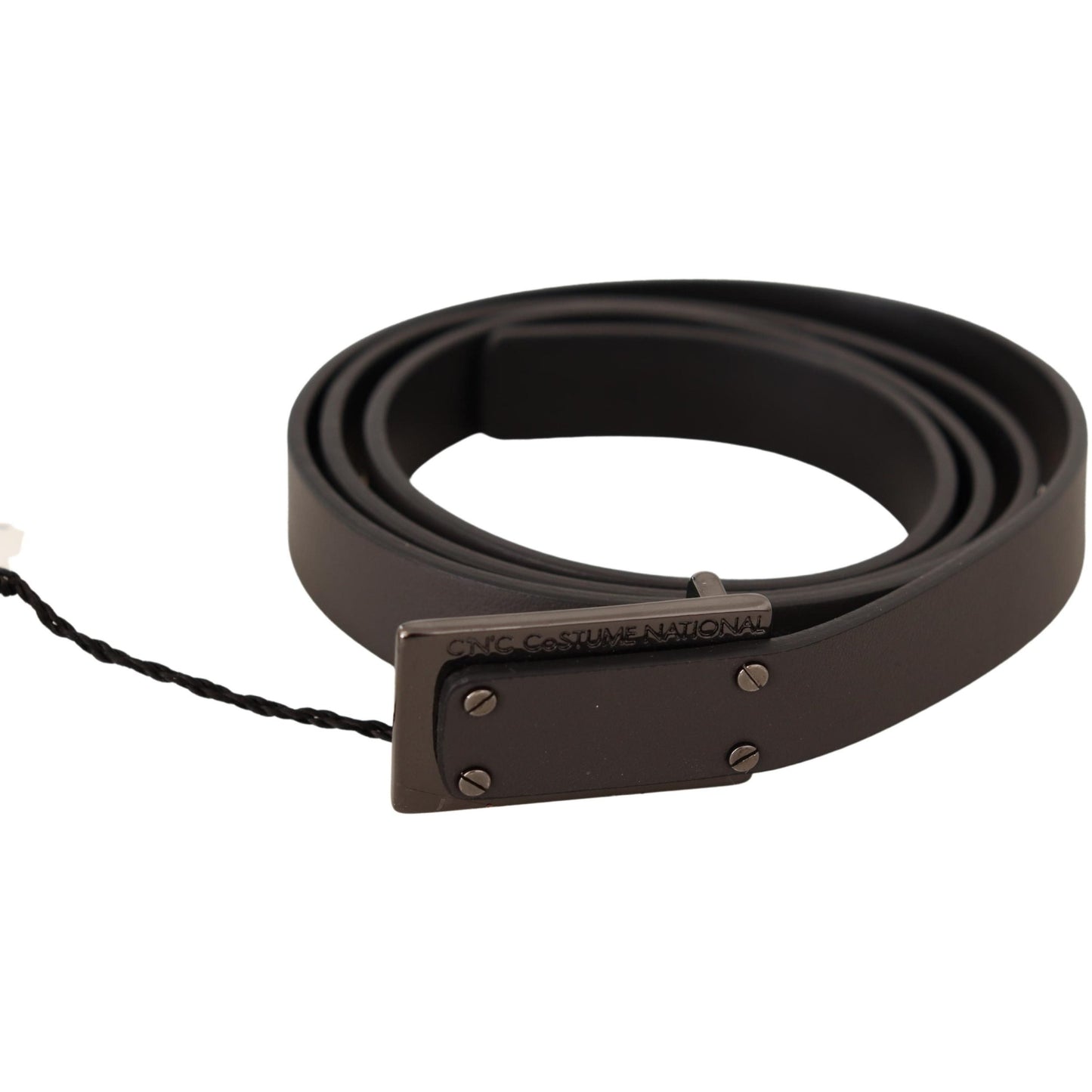 Dark Brown Leather Logo Buckle Belt - coffeewithmee1