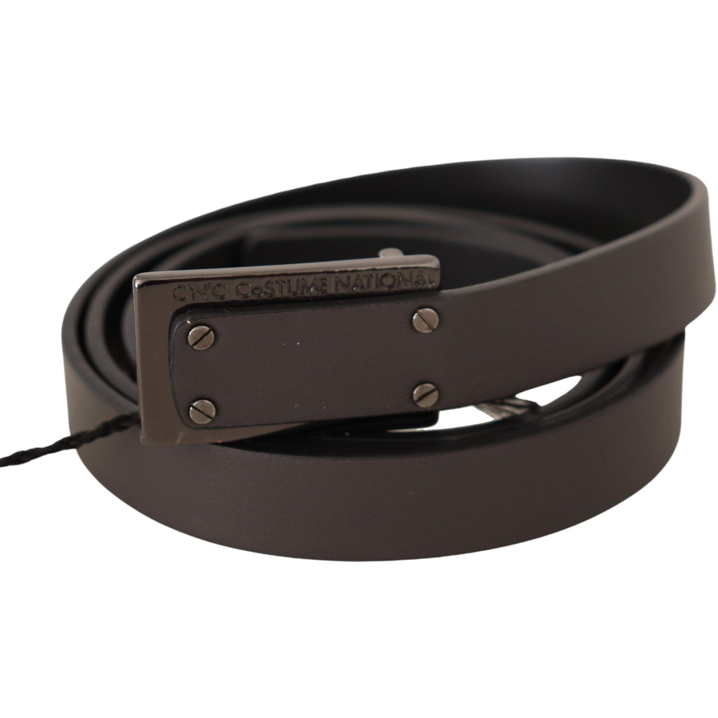 Dark Brown Leather Logo Buckle Belt - coffeewithmee1