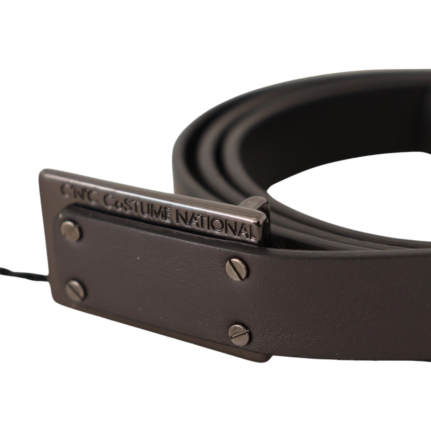 Dark Brown Leather Logo Buckle Belt - coffeewithmee1