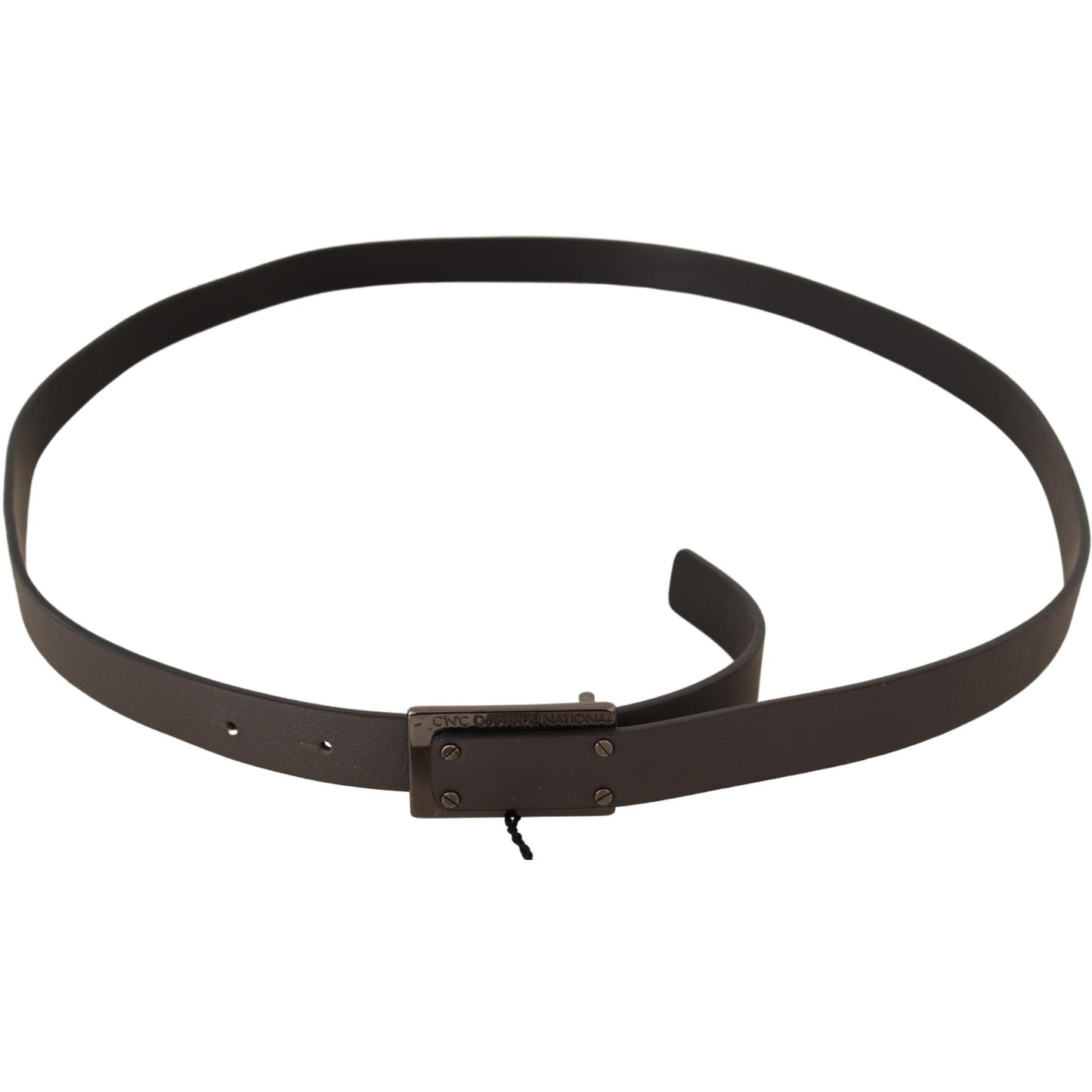 Dark Brown Leather Logo Buckle Belt - coffeewithmee1