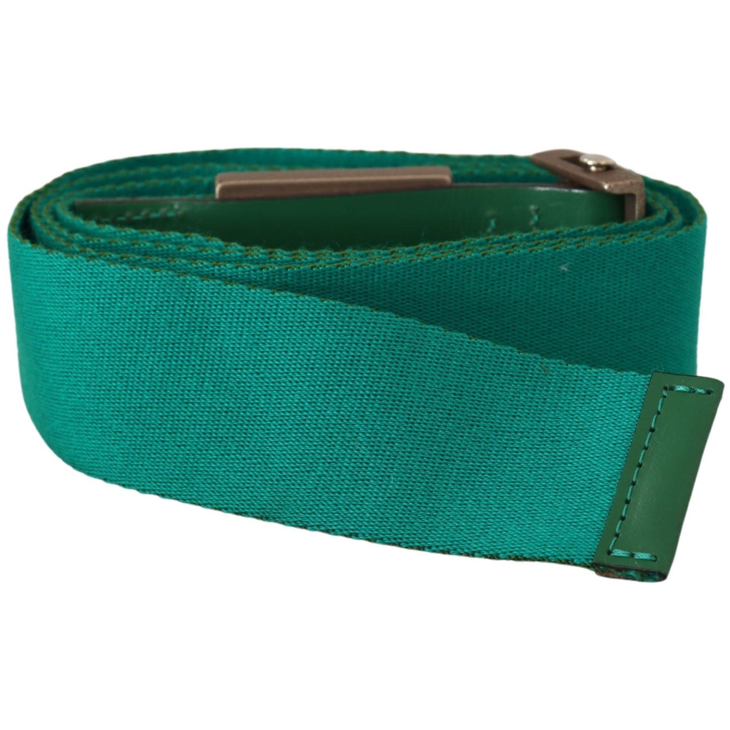 Green Cotton Silver Logo Metal Buckle Waist Belt - coffeewithmee1