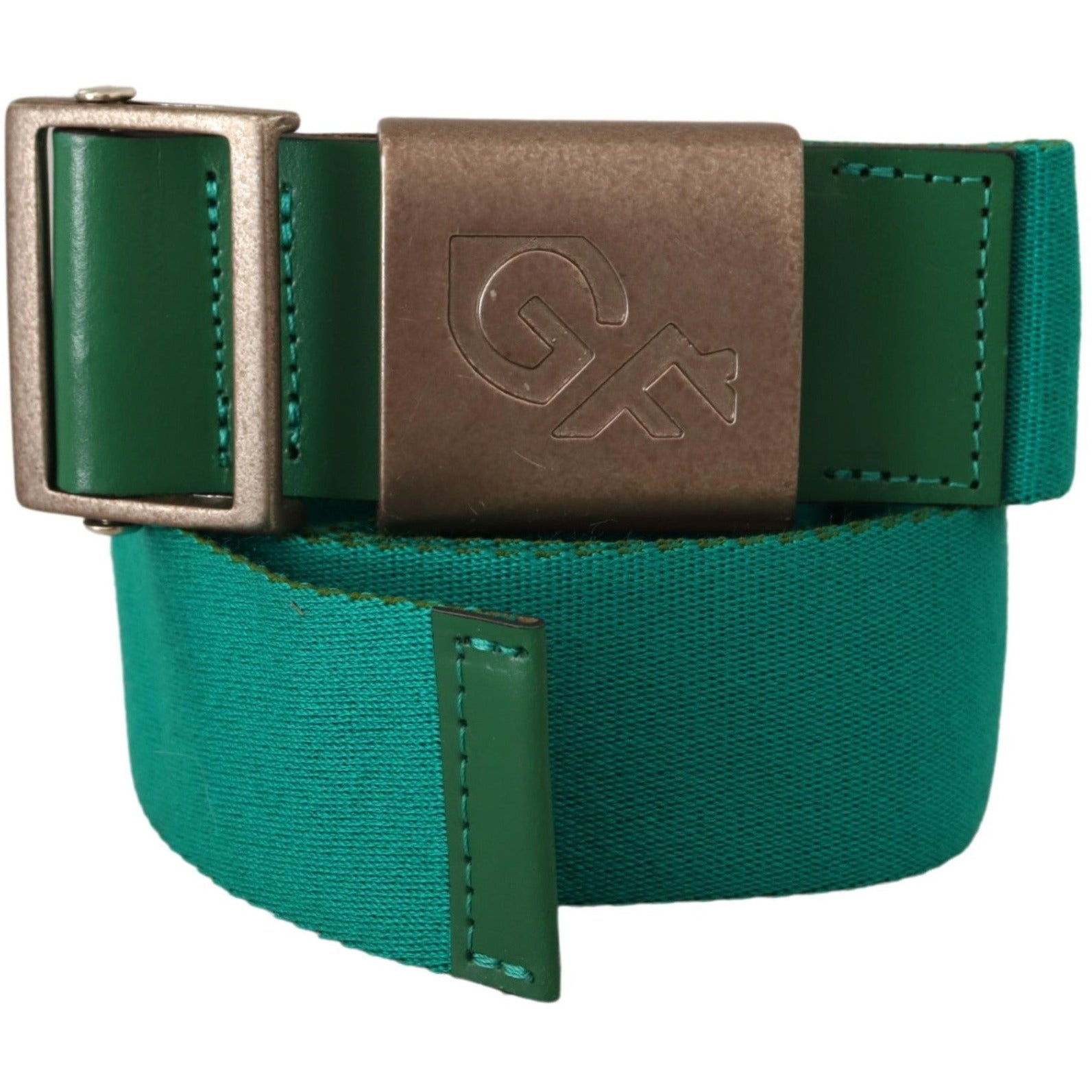 Green Cotton Silver Logo Metal Buckle Waist Belt - coffeewithmee1