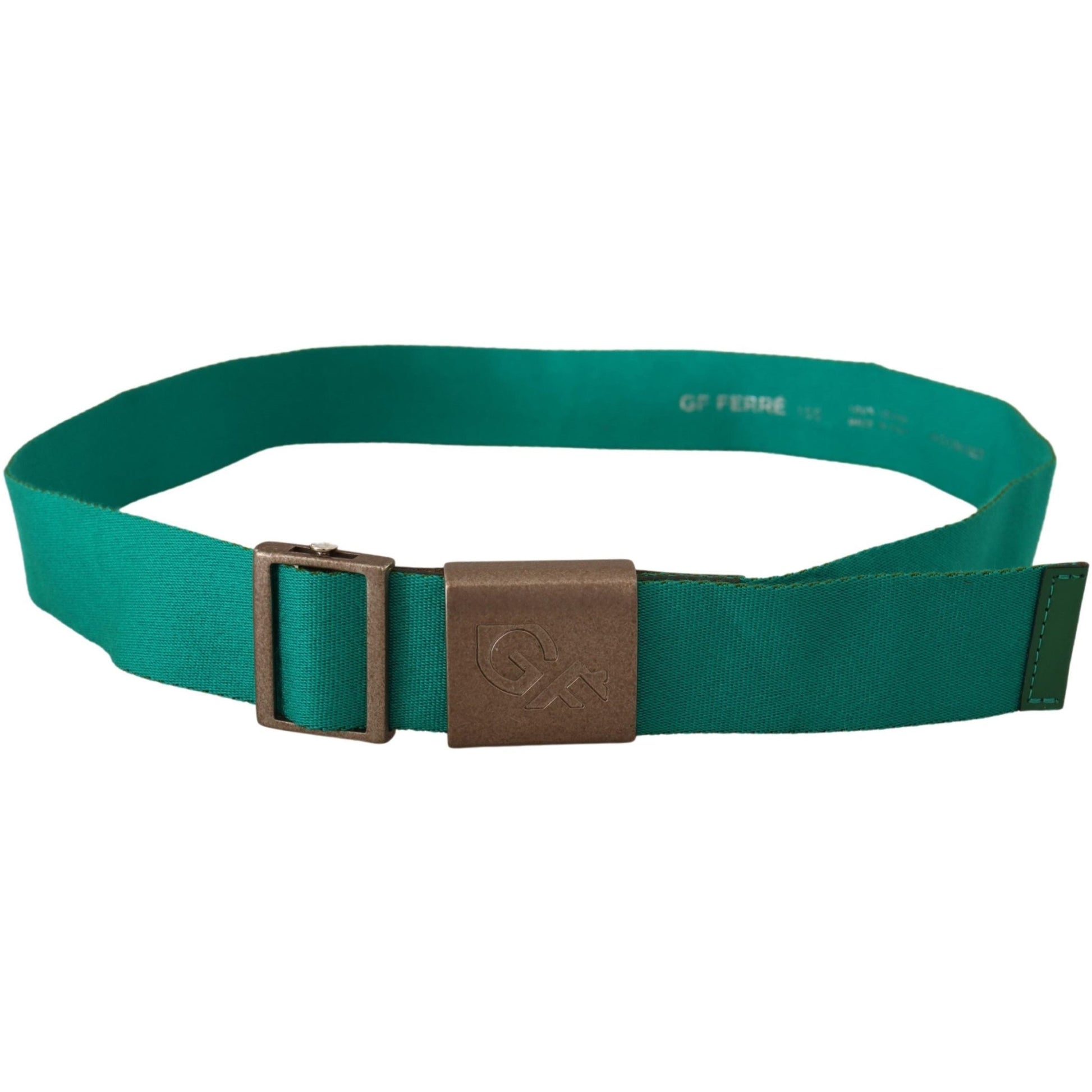 Green Cotton Silver Logo Metal Buckle Waist Belt - coffeewithmee1