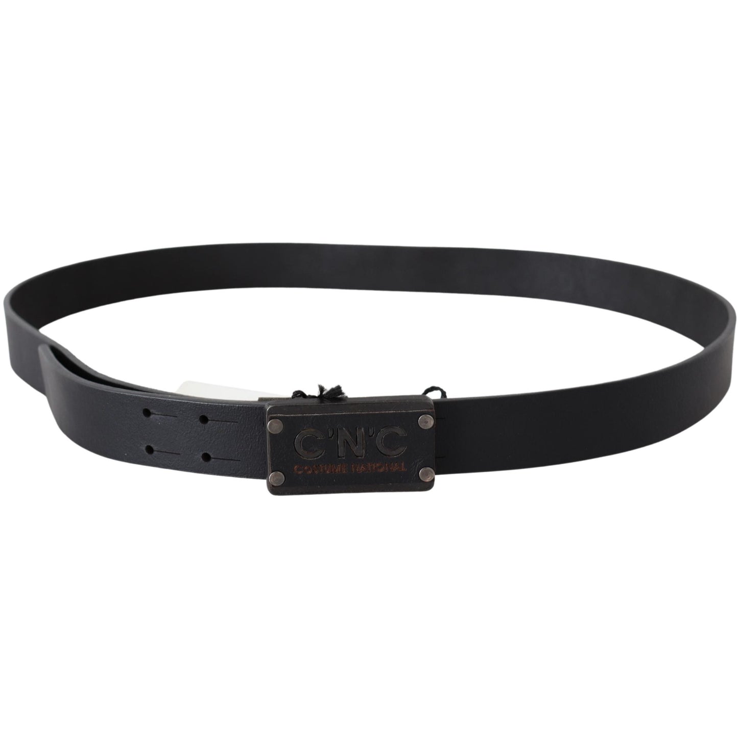 Black Leather Rustic Logo Buckle Waist Belt - coffeewithmee1