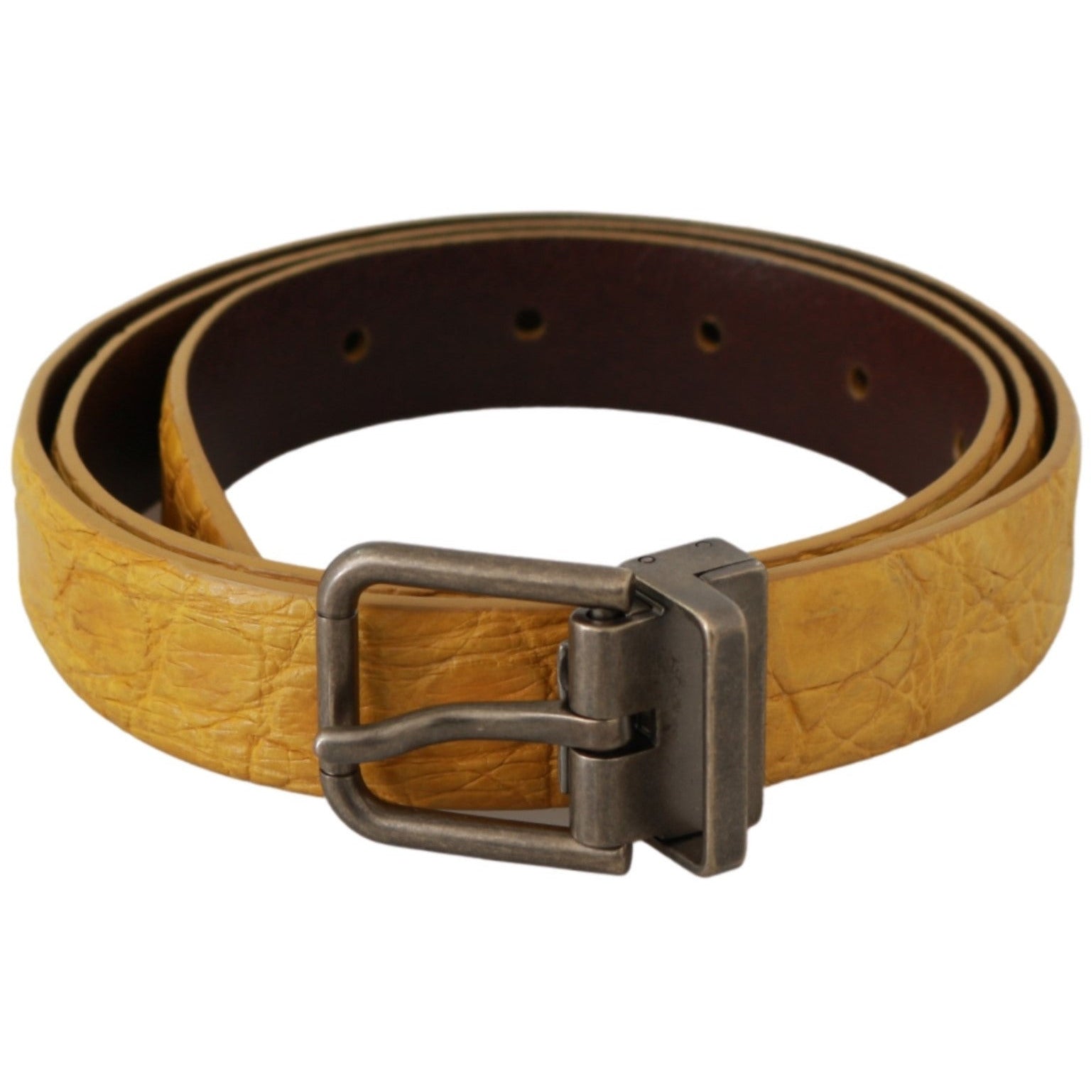 Yellow Exotic Skin Leather Grey Buckle Belt - coffeewithmee1