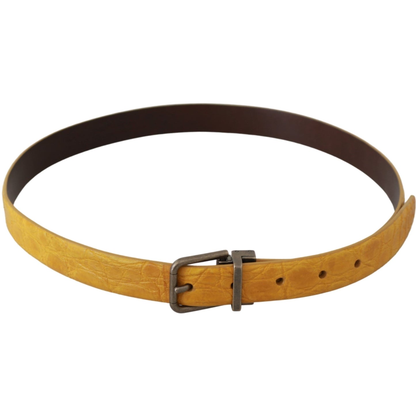 Yellow Exotic Skin Leather Grey Buckle Belt - coffeewithmee1