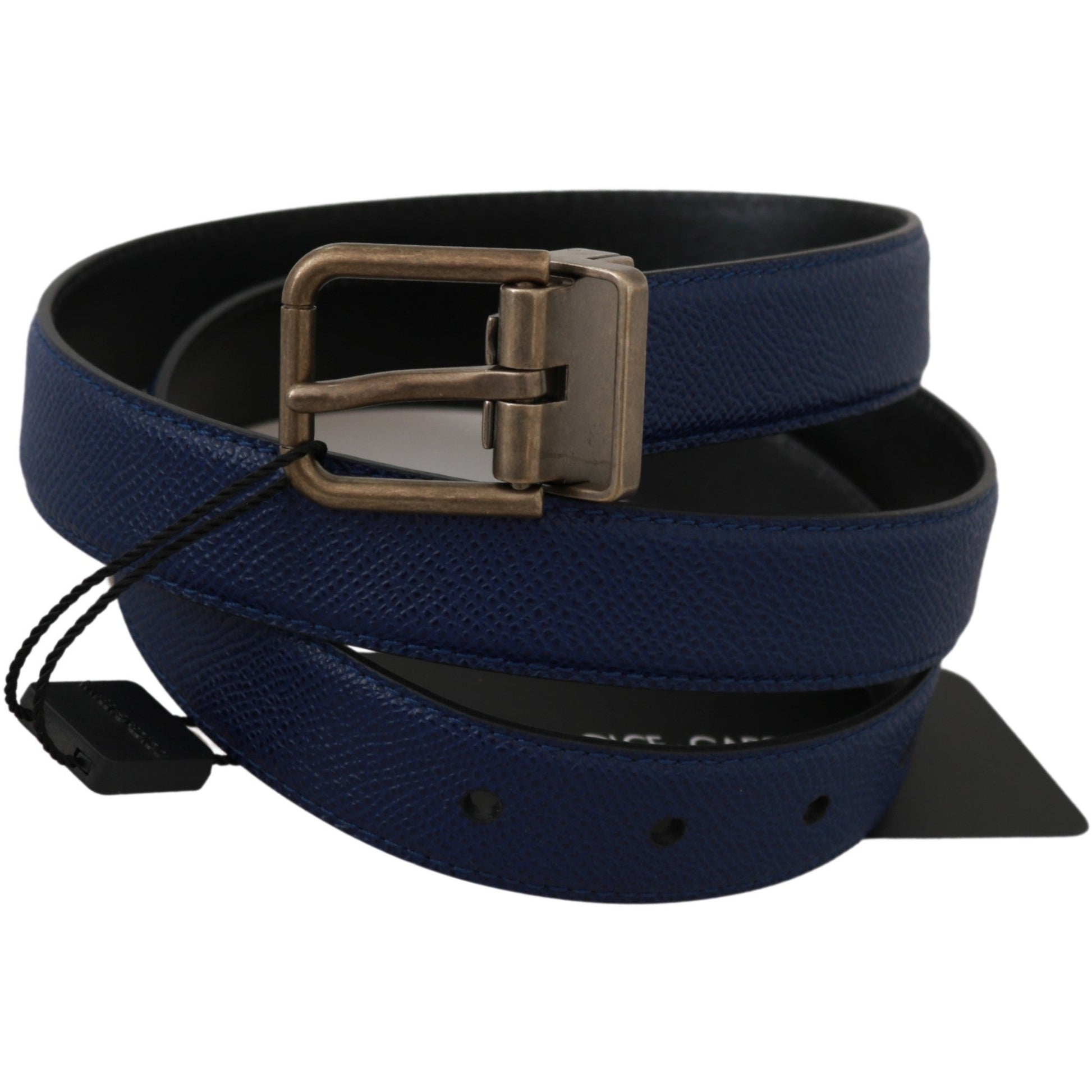 Blue Gold Brushed Buckle Leather Belt - coffeewithmee1