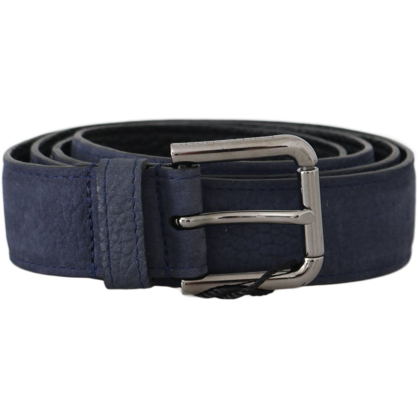 Blue Deerskin Leather Silver Logo Buckle Belt - coffeewithmee1