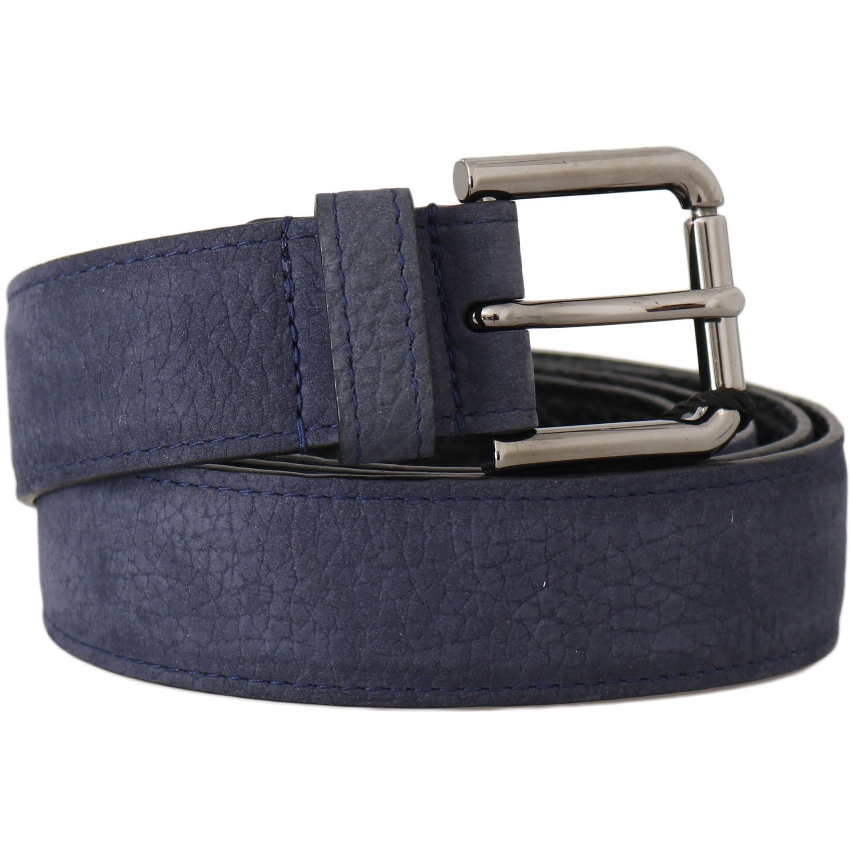 Blue Deerskin Leather Silver Logo Buckle Belt - coffeewithmee1