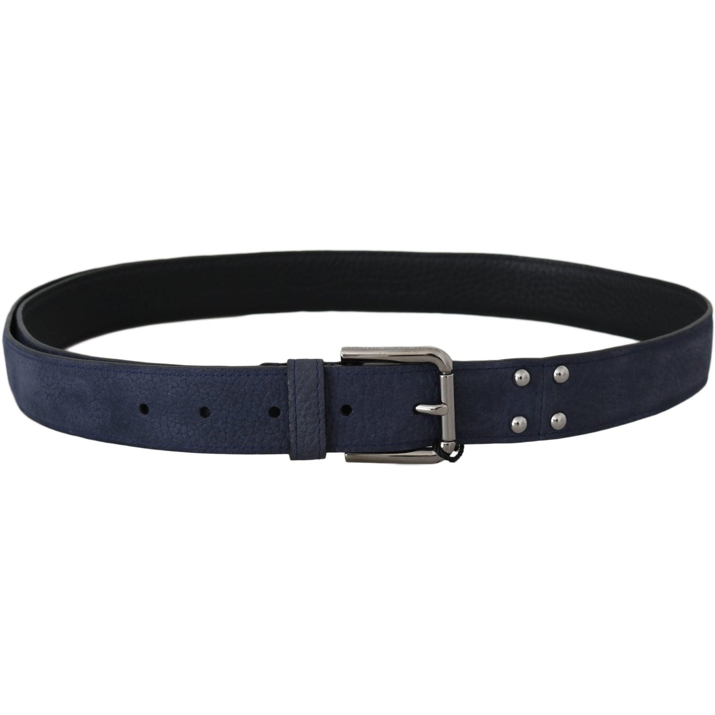 Blue Deerskin Leather Silver Logo Buckle Belt - coffeewithmee1