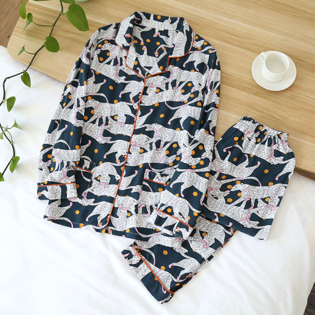 Spring / Summer New 100% viscose long-sleeved trousers ladies pajamas suit 3XL plus size long Sleepwear women&#39;s home Nightwear - coffeewithmee1