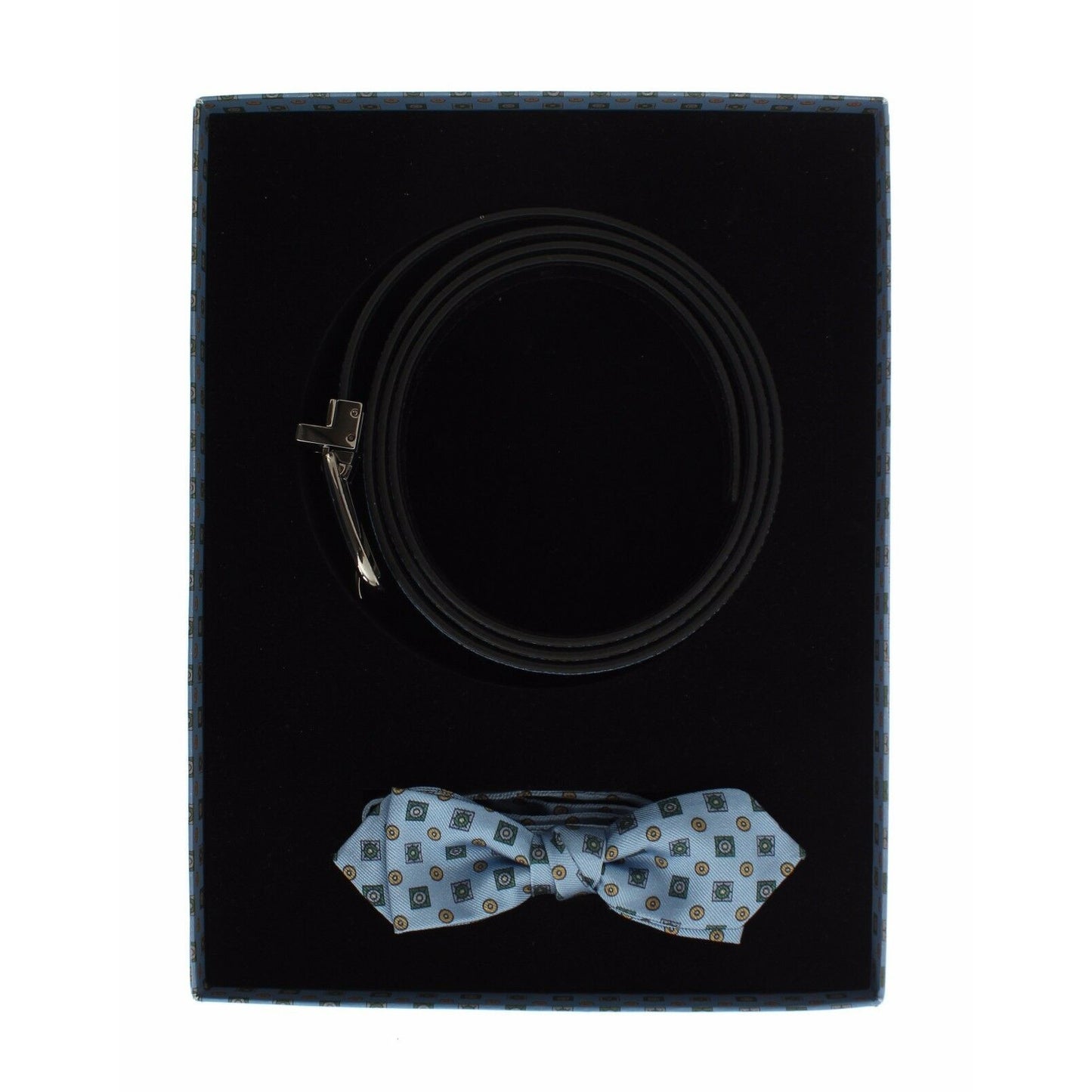 Blue Silk Bowtie Leather Men Belt Gift Box - coffeewithmee1